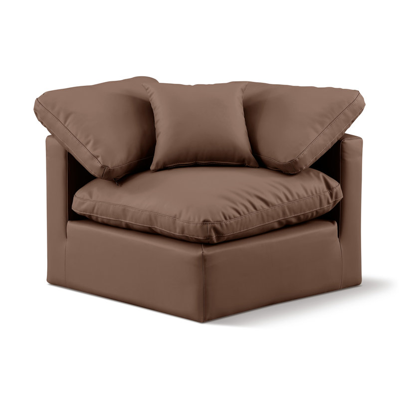 Fauteuil d'angle de salon en cuir italien Vegan, Cuir brun végétalien