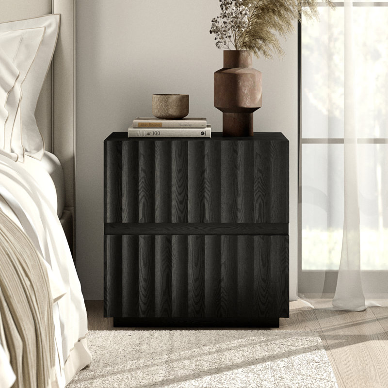 Table de chevet rectangulaire cannelée 24 po Jaylen, Grain noir