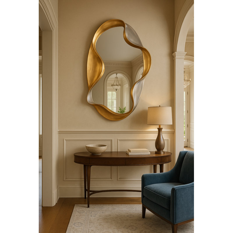 Sculptural Gold & Silver Wave Mirror — A Masterpiece Of Modern Elegance, Gold/Silver