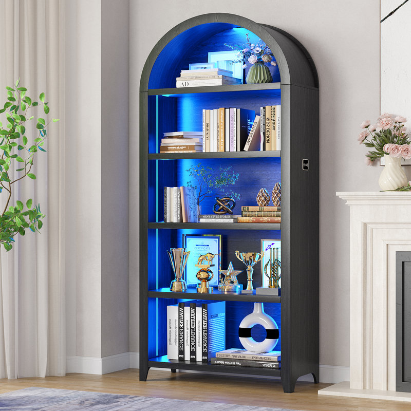 175cm H x 75cm W Bookcase with Tri-Color Sensor Light, Black