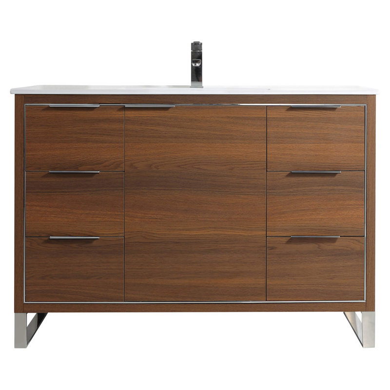 Ensemble de meuble-lavabo simple 48 po, Chrome, Noyer
