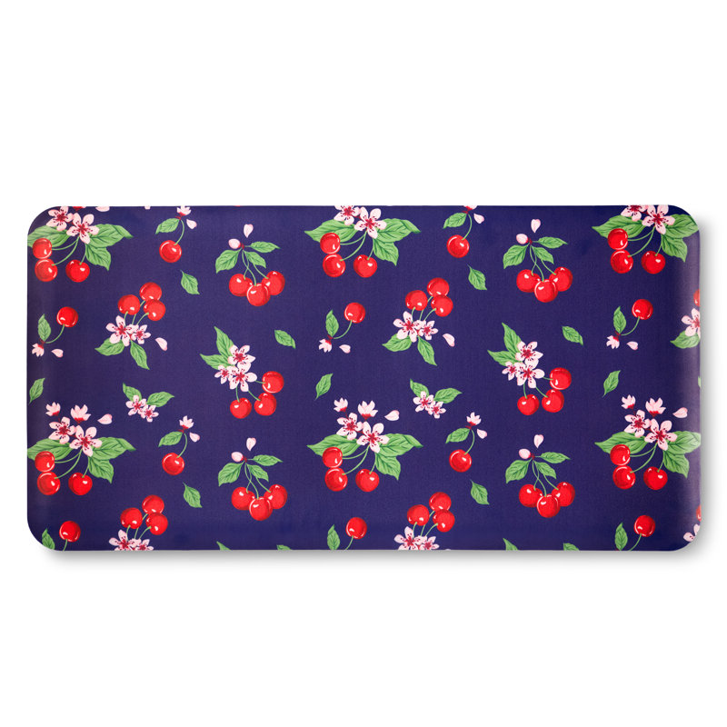 Tapis de cuisine à bordure biseautée DRAPER James, cerisier en fleurs, bleu marine / rouge, 20 po x 39 po, Marine / Rouge