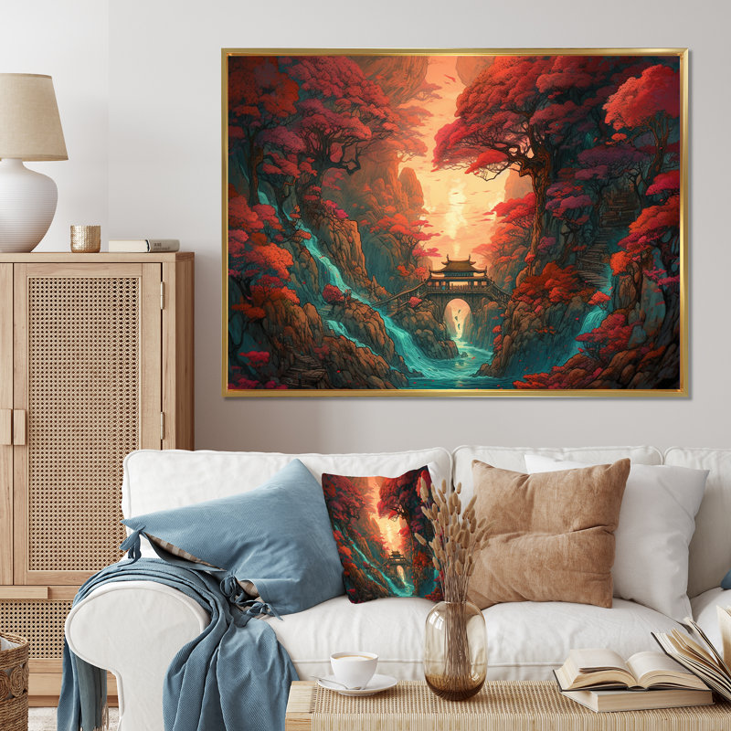 Érable rouge japonais Nayima I - reproduction sur toile, H 24 po x l 32 po x P 1 po, Cadre flottant doré