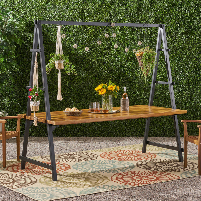 Foret Rectangular Outdoor Dining Table, Teak Finish/Black