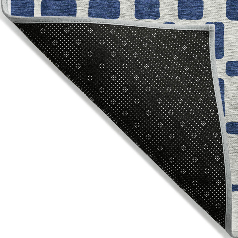 Tapis intérieur / extérieur géométrique lavable 9 pi x 12 pi bleu marine et ivoire