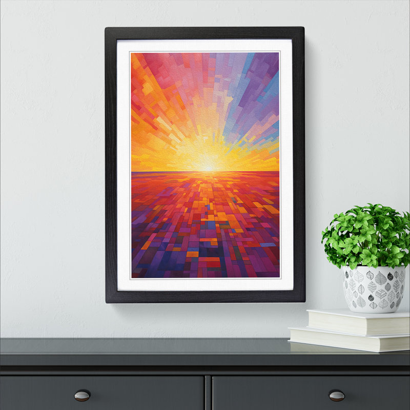 Sunset Colour Field No.2 - Single Picture Frame Print on Wood, Black, 46cm H x 34cm W x 2cm D