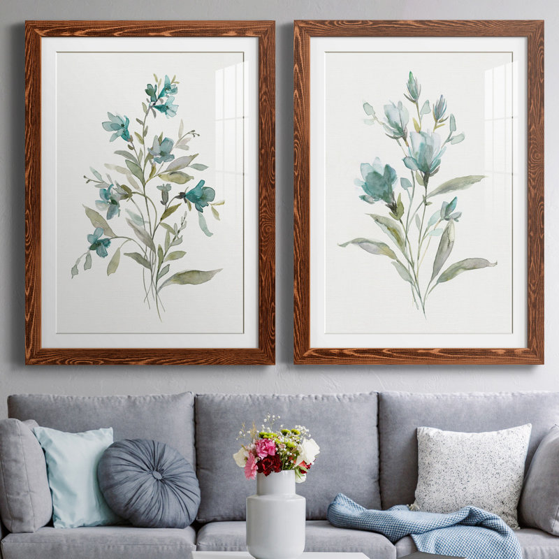 Linen Botanical III - ensemble de 2 reproductions d'art, H 31,5 po x l 47 po x P 1,5 po, Papier avec cadre érable, Blanc