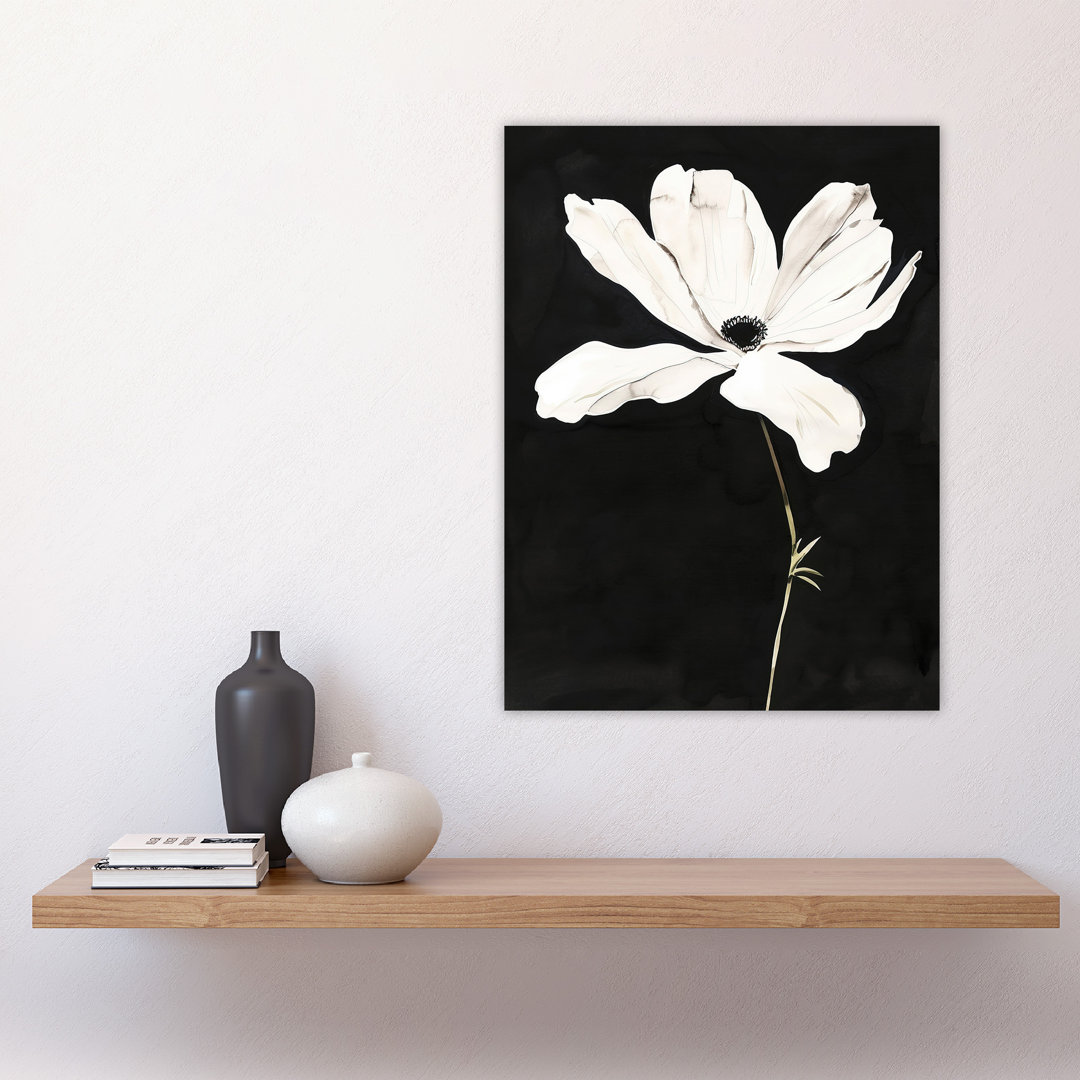 Flower Bloom Black Background Watercolour Wall Art Print