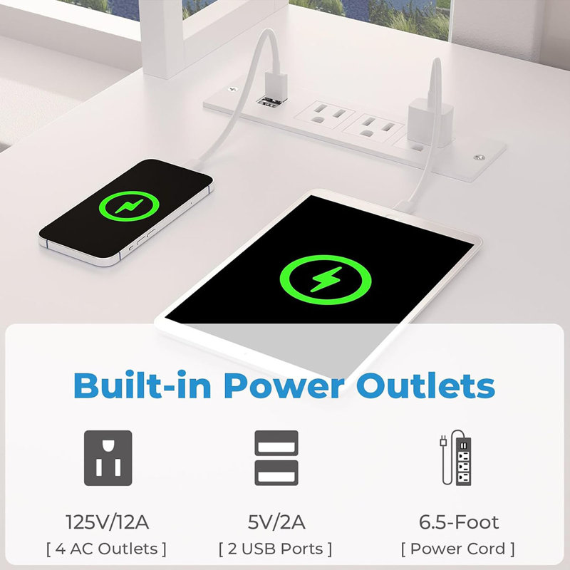 Computer Desk With USB Charging Port And Power Outlet,Reversible Small Desk With Monitor Stand And Storage Shelves For Home Office, Work Desk With Cup Holder Hook