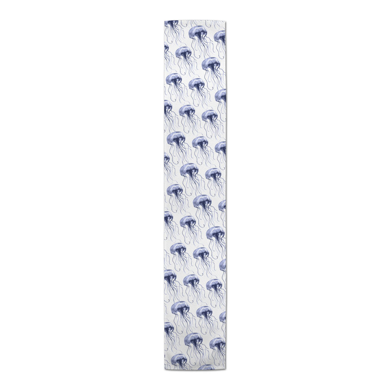 Chemin de table rectangulaire en polyester Aytana, 90 po x 16 po, Bleu marine