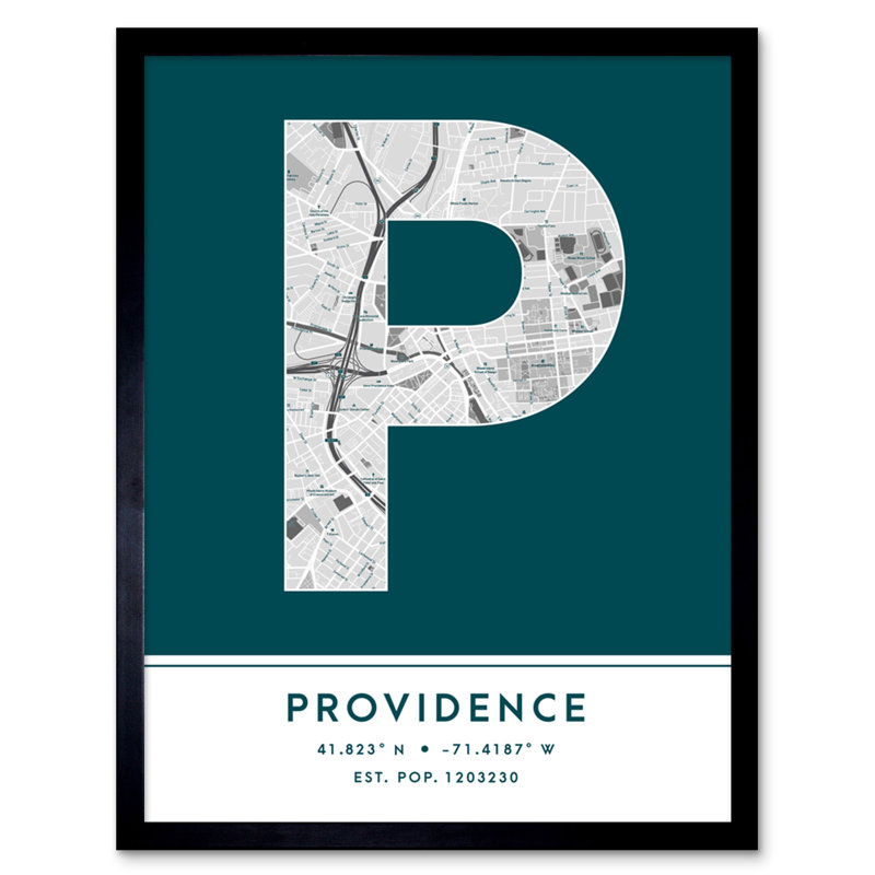 Providence Rhode Island United States City Map Teal - Single Picture Frame Typography