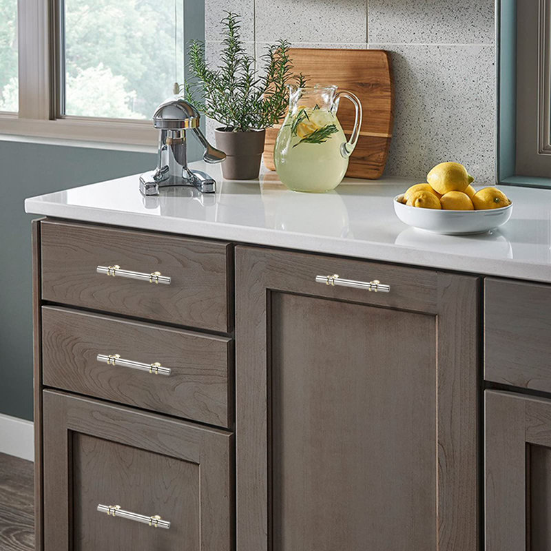 Poignées et tiroirs d'armoire pour poignées d'armoire, paquet de 10 nickel brossé et centre de 5 po d'or, quincaillerie de cuisine pour poignée de commode en alliage de zinc