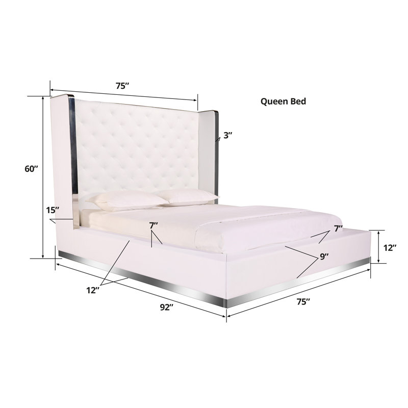 Upholstered Wingback Bed, Queen, White