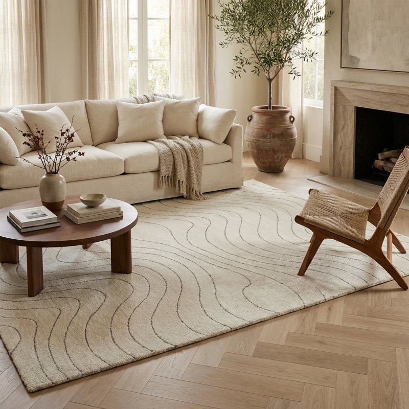 Rug Branch Rahil 7' x 10' (6'7" x 9'6") Beige/Cream Abstract Indoor Area Rug, Comtemporary, Medium Pile, Stain-Resistant Carpet - Living Room, Bedroom, Dining Room, and Kitchen