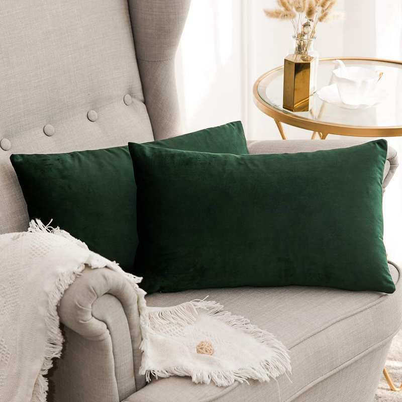 Housse de coussin en velours uni, Vert, H 12 po x l 20 po