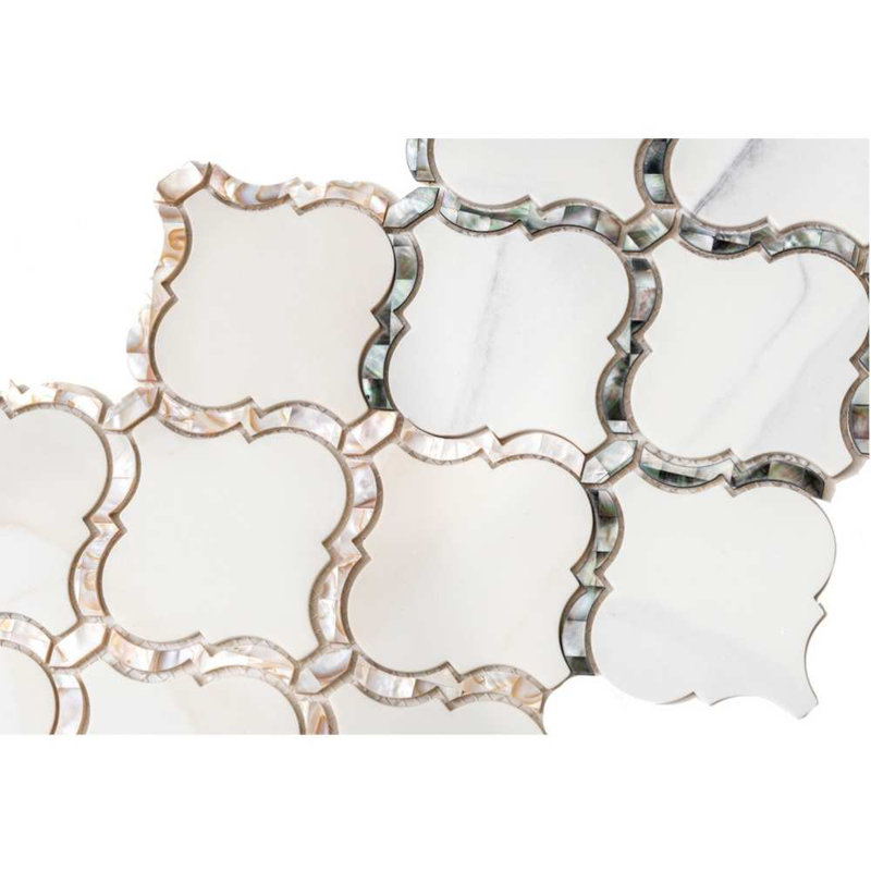Tahitian Pearl 14" x 14.5" Glass Satin Mosaic Wall Tile, Statuario Silver