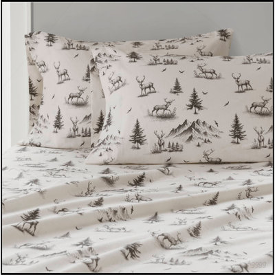 4 PCS King Sheet Set Gray Deer Toile