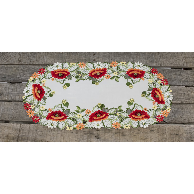 Chemin de table Naber Red Poppy sur ivoire, 27 po x 12 po