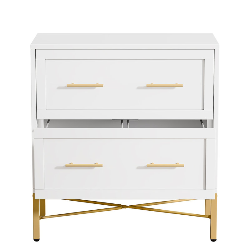 31.49" Modern White & Gold 2-Drawer Lateral File Cabinet