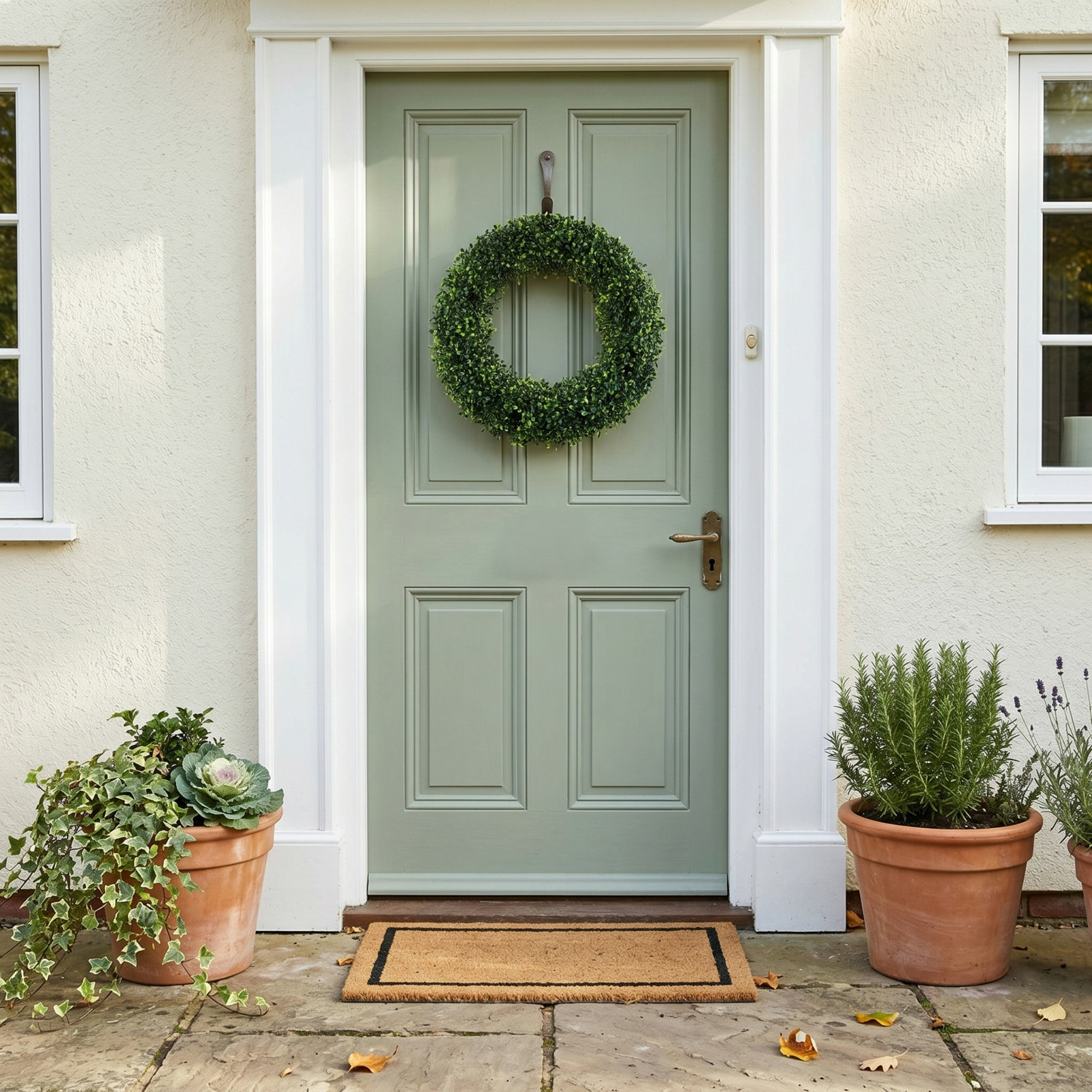 Inch Boxwood Wreath - Round UV Resistant Artificial Spring, Summer, Fall, or Winter Wreath - Indoor/Outdoor Wreaths for Front Door