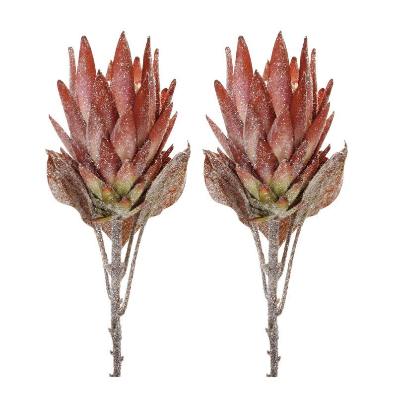29" Orange and Green Artificial Protea Flower Stems Set