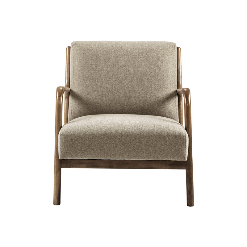 Chaise avec accoudoirs luxueux, mousse haute et bois élégant avec rembourrage et structure texturée, Taupe