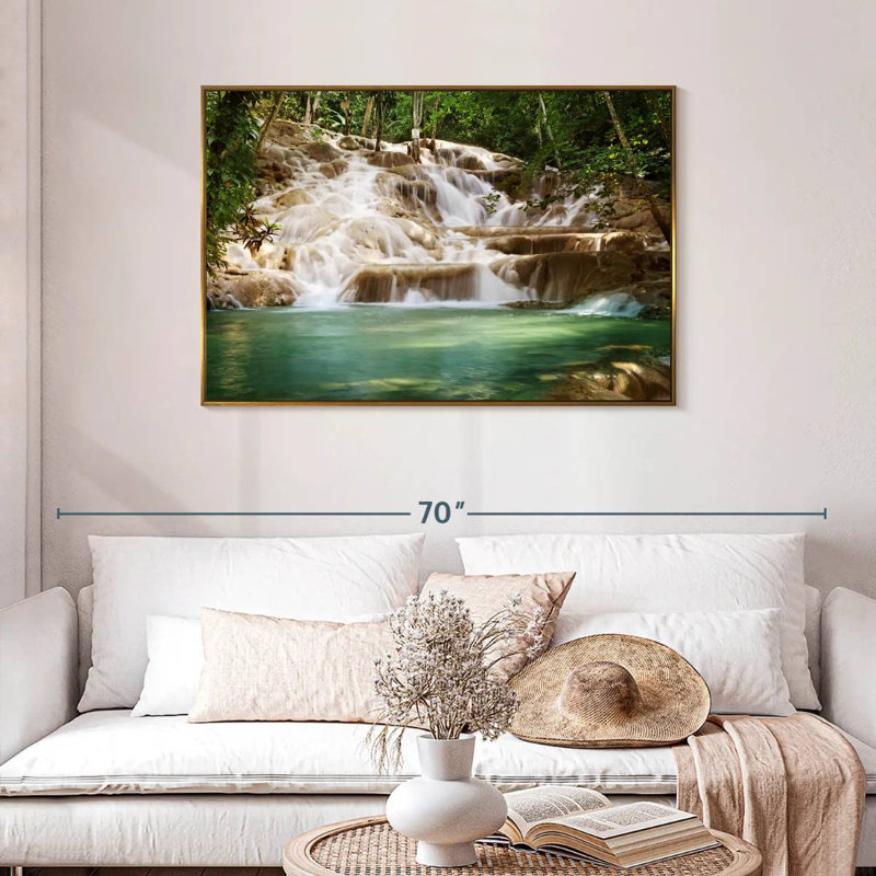 Dunn's River Falls, 25" X 17", Floating Frame Gold