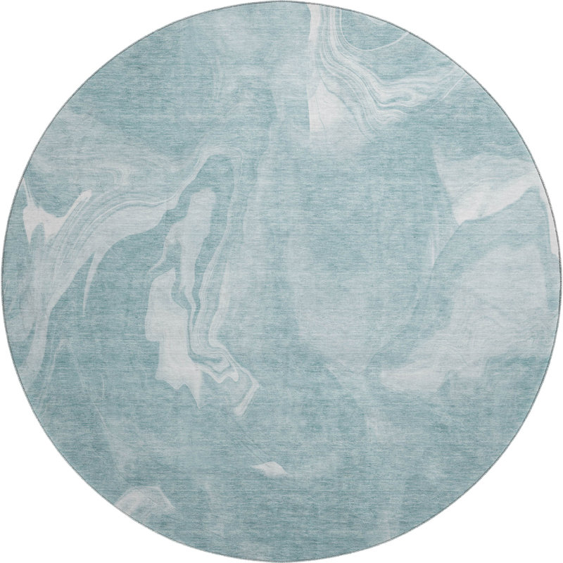 Premium Machine Washable Prisco Teal Rug, Round 8'