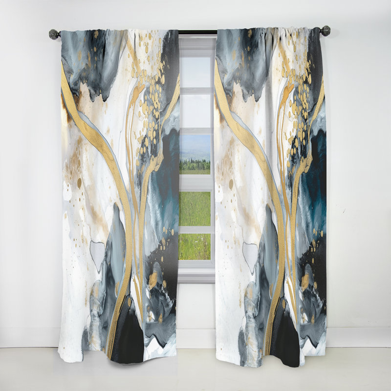 Marble Painting Textured V - Abstract Marble Curtain - Velvet Room Darkening - 1 panel, 52" W x 95" L
