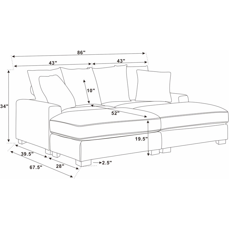 86" Upholstered Corduroy Sofa With Solid Wood Legs, Pink