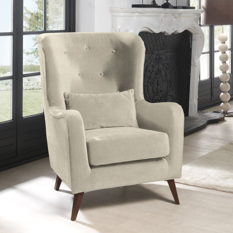 Noah Upholstered Wingback Chair, Beige