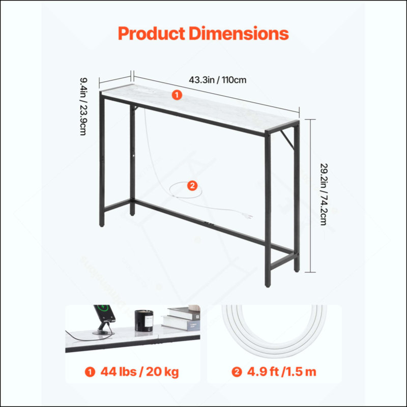 Faux Marble Console Table Modern Narrow Long Console Table With Power Outlet