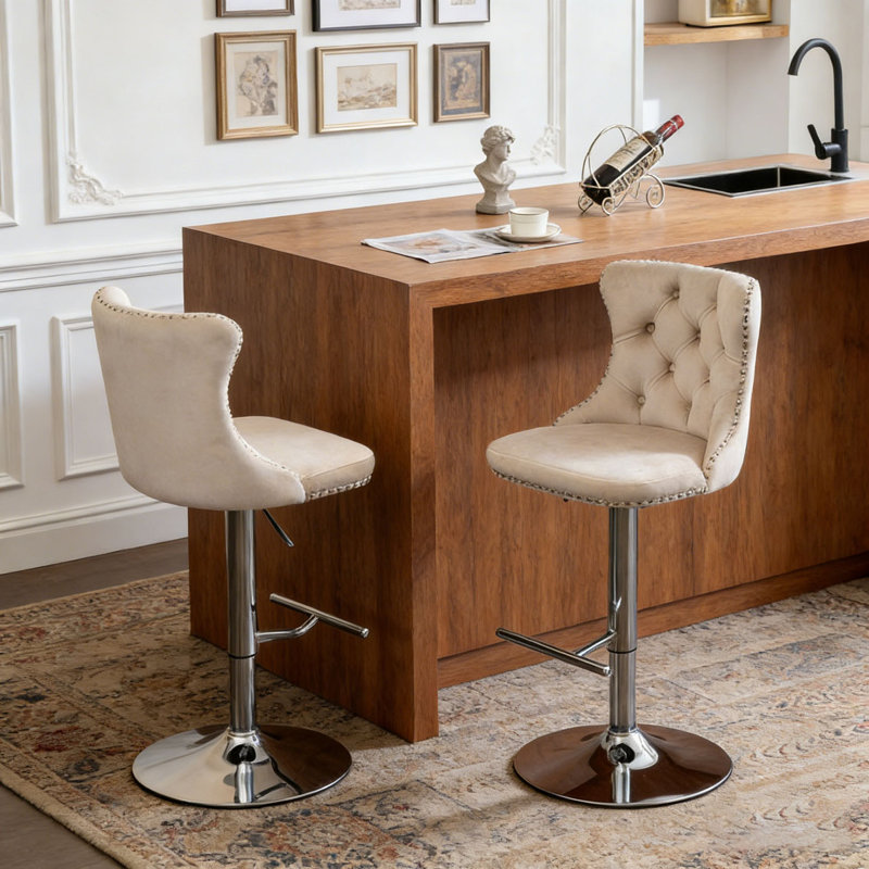 Tabourets de bar modernes et rembourrés, Beige