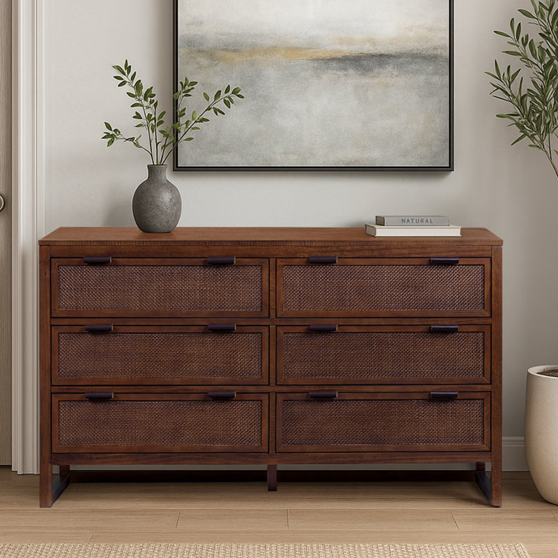 Solid Wood 140cm W 6 - Drawer Chest of Drawers, Walnut