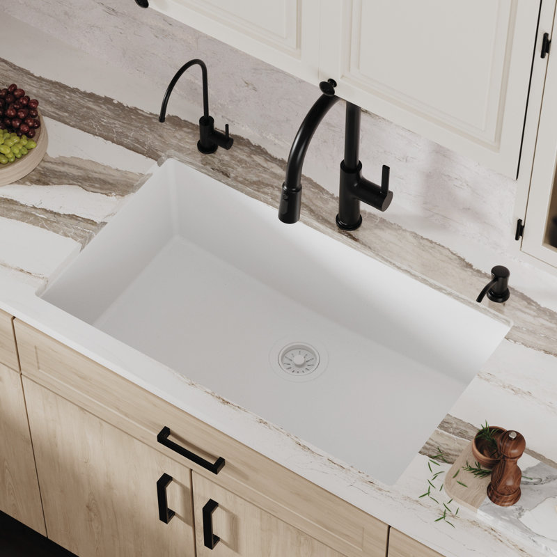 Évier de cuisine à simple cuve encastrable 32 1/4 po x 19 1/4 po Karran Quartz, Blanc