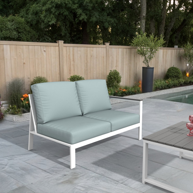 Outdoor Patio Sectional Right Loveseat With Sunbrella Cushions, Right Hand Facing, Bliss Dew