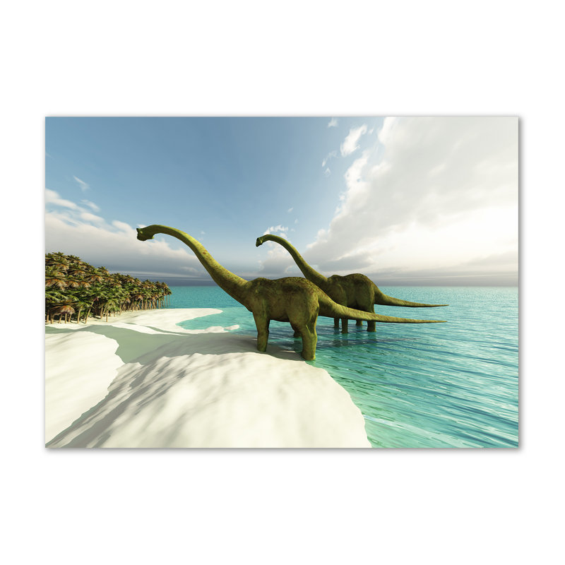 Dinosaurs On The Beach - No Frame Print on Canvas