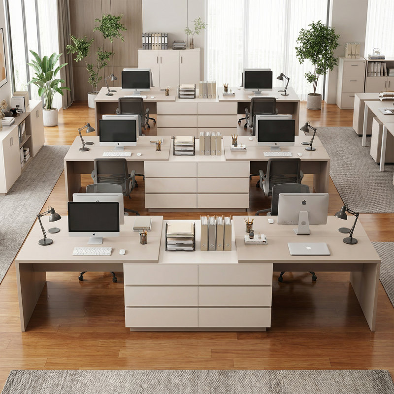  Table de bureau extensible pour 2 personnes avec 6 tiroirs de rangement, Gris / Ivoire
