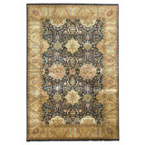 Hand Knotted Wool Oriental Area Rug in Black And Gold