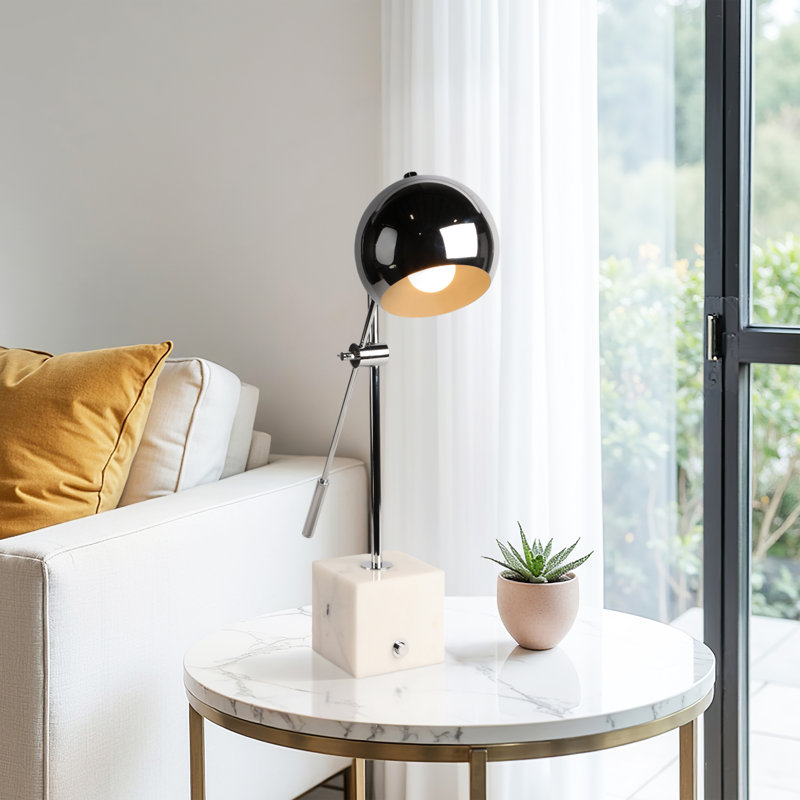 24" Hollylynn Marble Table Lamp, White/Silver