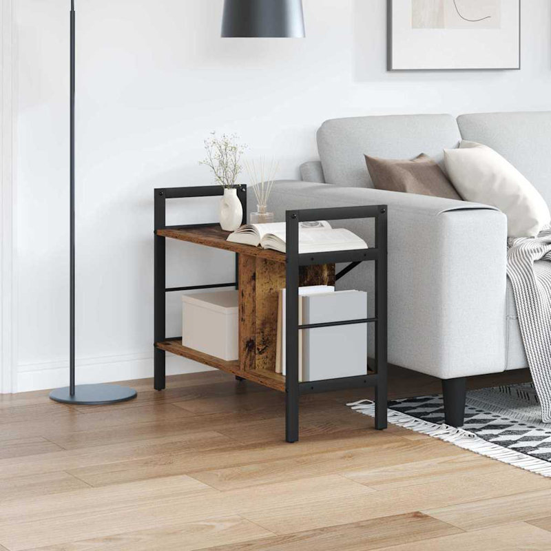 58.5cm H x 75cm W Steel Etagere Bookcase, Old Wood