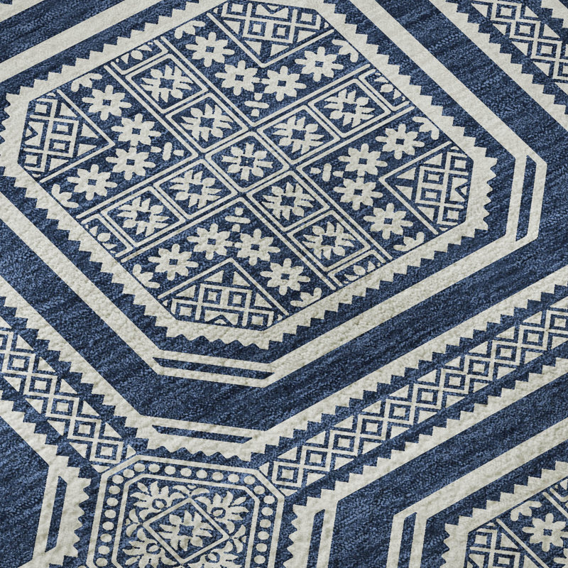 Premium Machine Washable Sykora AMF1451 Geometric Rug, Runner 2'3" x 7'6"