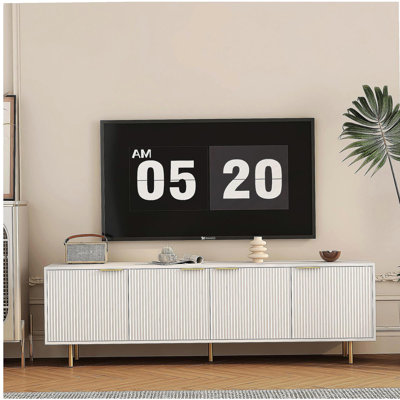 White modern TV cabinet, 68-inch wavy design, with storage door, entertainment center, TV cabinet media cabinet, suitable for TVs 55 inches and above, living room