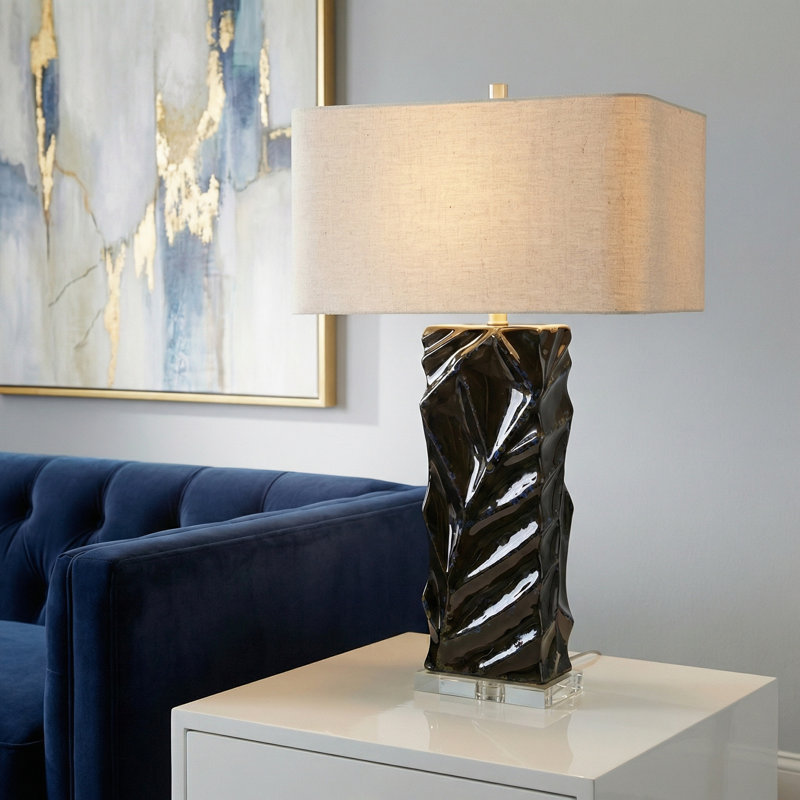 30.5" Crystal Table Lamp With Beige Shade