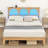 Full Size Bed Frame With Rattan Headboard, Boho Cane Platform Full Bed Frame With LED Lights-844228614