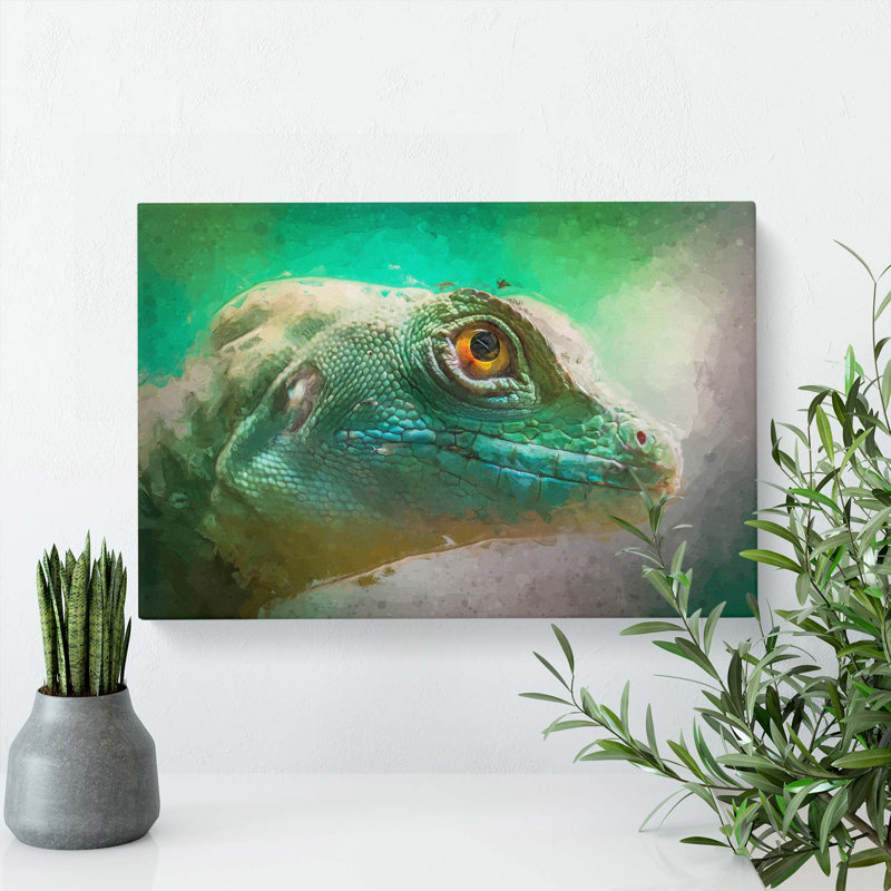 Green Lizard In Abstract - Wrapped Canvas, 40cm H x 60cm W x 3cm D