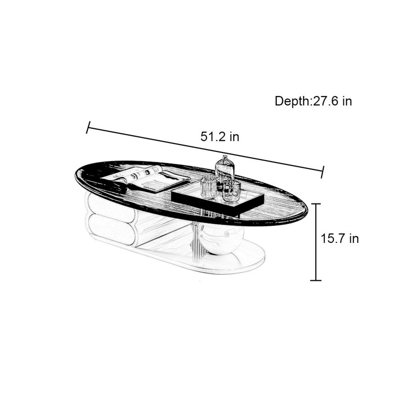 Table basse moderne et simple avec salon ovale, H 15,7 po x L 51,2 po x l 27,6 po