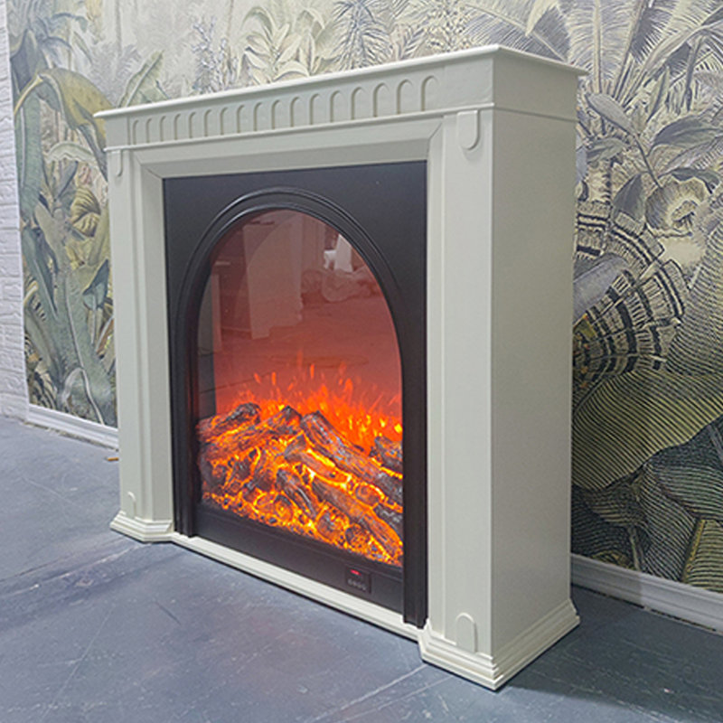 Cream white Solid Wood Freestanding Fireplace