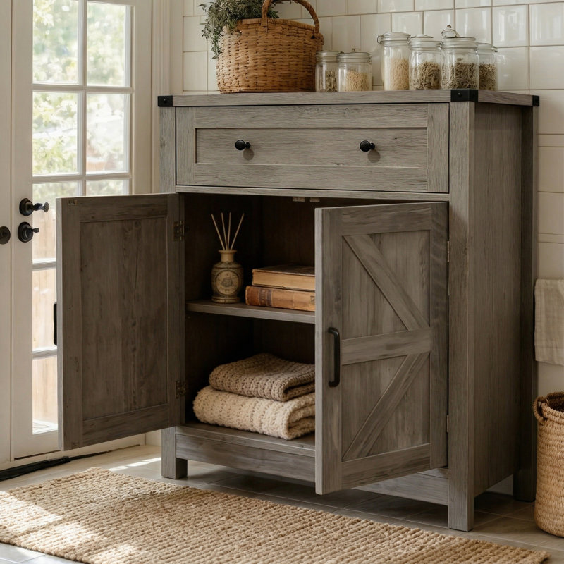 Armoire de rangement Farmhouse Modern, Gris clair