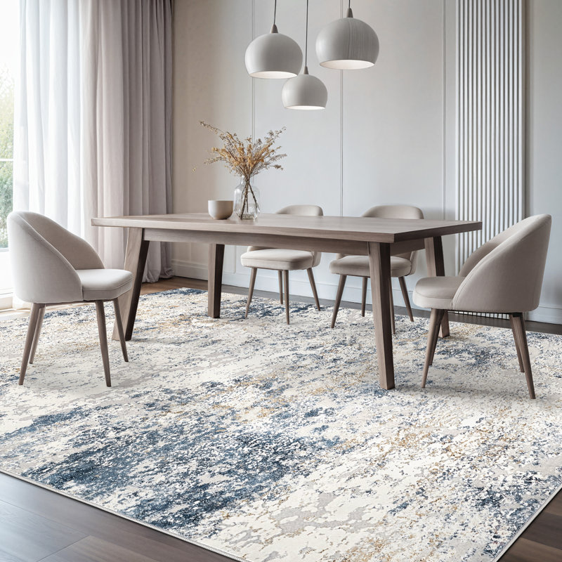 Dagmar Abstract Area Rug Machine Washable Modern Low-Pile Carpet for Living Room, Bedroom Office, Rectangle 8' x 10'